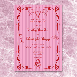 Whimsical Retro Hand getrokken Stripe Roze Rode br Kaart