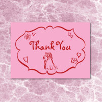 Whimsical Retro Handgetekende Roze Rode Trouwdag