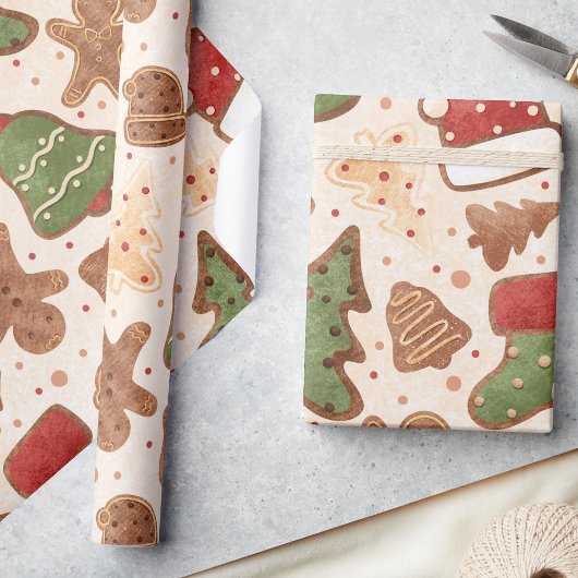 Whimsical Retro Kerst Gingerbread, Waterverf Cadeaupapier
