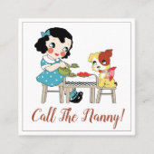 Whimsical Retro Kind en hond Tea Party Nanny Vierkante Visitekaartje (Voorkant)