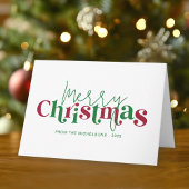 Whimsical Retro Merry Christmas with Family Name Kaart