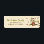 Whimsical Retro Ows et Snowflakes Étiquette de vac<br><div class="desc">Whimsical Retro Owls and Snowflakes Étiquette de vacances personnalisable ou étiquette de adresse de Noël avec un hibou orné portant foulard rayé et chapeau de Père Noël.</div>