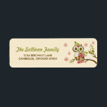 Whimsical Retro Ows et Snowflakes Étiquette de vac<br><div class="desc">Whimsical Retro Owls and Snowflakes Étiquette de vacances personnalisable ou étiquette de adresse de Noël avec un hibou orné portant foulard rayé et chapeau de Père Noël.</div>