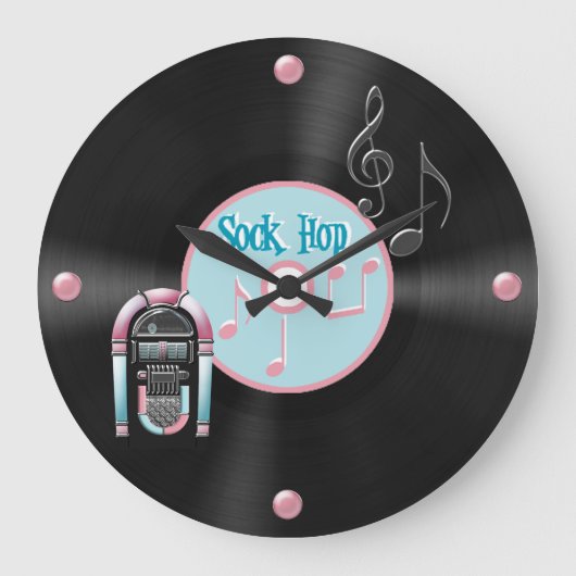 Whimsical Retro Record Clock Grote Klok (Voorkant)