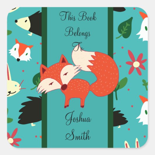 Whimsical Retro Red Fox Design Bookplate/Sticker Vierkante Sticker (Voorkant)