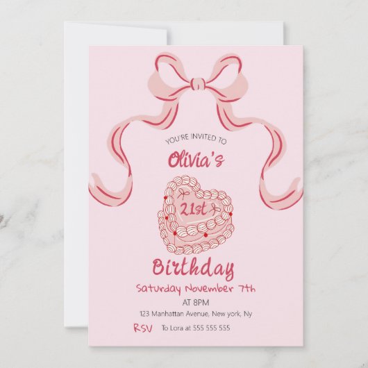 Whimsical Retro Roze Cake Verjaardagsfeestje Kaart (Voorkant)