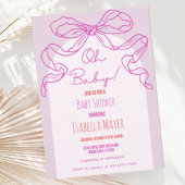 Whimsical Retro Roze Hand getrokken Bow Baby showe Kaart