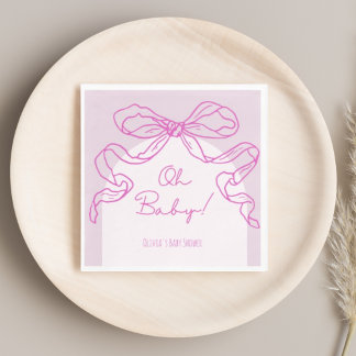 Whimsical Retro Roze Hand getrokken Bow Baby showe Servet