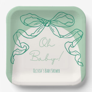 Whimsical Retro Sage Hand getrokken boog Baby show Papieren Bordje