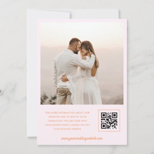 Whimsical Retro Script Roze Sinaasappel QR Code Br Kaart (Achterkant)