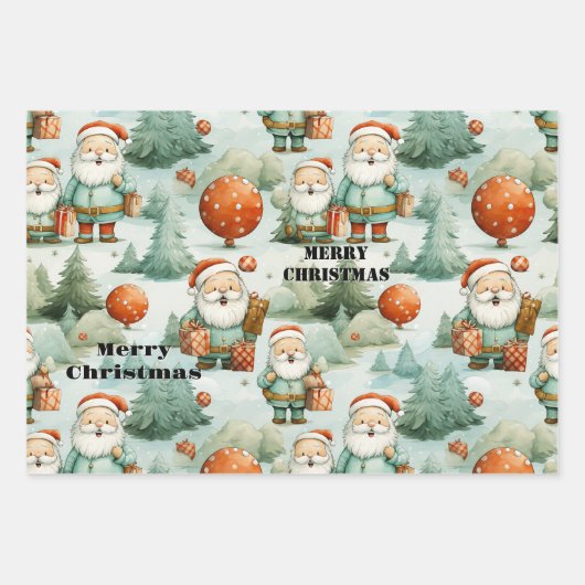 Whimsical Retro Waterverf Artistic Christmas Inpakpapier Vel (Voorkant)