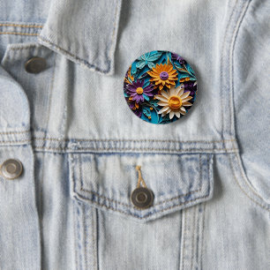 Whimsical Reverie: Gewatteerd kleurrijk bloemwerk Ronde Button 5,7 Cm