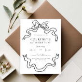 Whimsical Ribbon Bow 60th Birthday Party Kaart