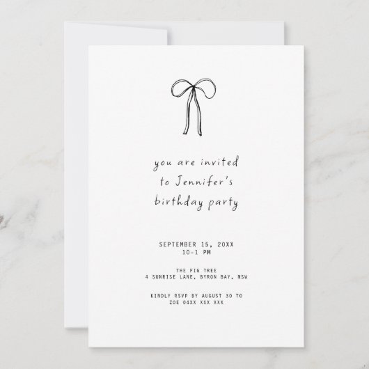 Whimsical Ribbon Bow Verjaardagsfeestje Kaart (Voorkant)