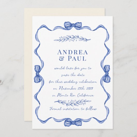 Whimsical Ribbon Sweet Wedding Save The Date (Voorkant / Achterkant)