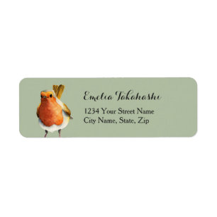 Whimsical Robin Bird Waterverf Etiket