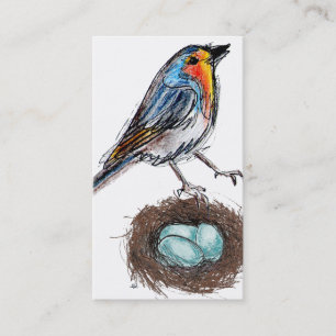 Whimsical Robin met Nest & Eggs Visitekaartje