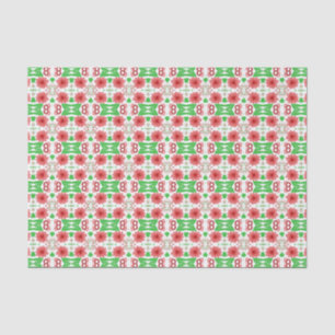 Whimsical rode bloemen groene bladeren op witte ku tissuepapier
