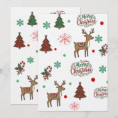 Whimsical rode en groene kerstboom en hert kaart (Voorkant / Achterkant)