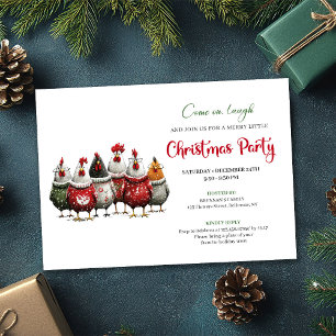 Whimsical Rode Groene Kippen Kerstfeest Kaart
