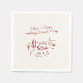 Whimsical Rode Hand Getekend Kerst Dinerfeest Servet (Voorkant)