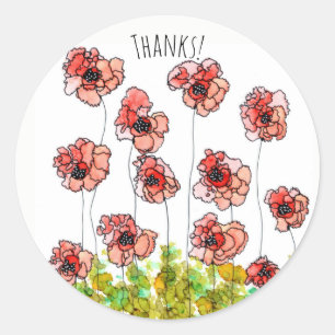 Whimsical rode klaproos bloemen dank u Sticker
