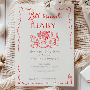 Whimsical Rode Krabbel Laten we Brunchen Baby Show Kaart