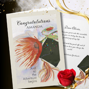 Whimsical Rode Protea Afstudeerkaart voor Haar Kaart