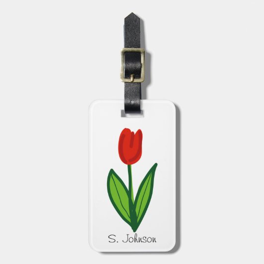 Whimsical rode tulpenbloem reizen bagagelabel (Voorkant verticaal)