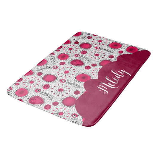 Whimsical rode witte harten bloemen bloemige naam badmat (Gekanteld)