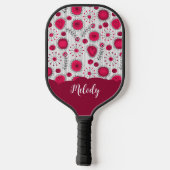 Whimsical rode witte harten bloemen bloemige naam pickleball paddle (Achterkant)