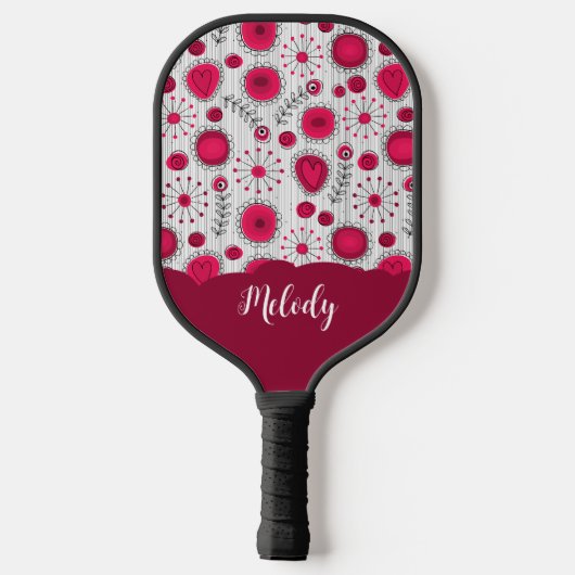 Whimsical rode witte harten bloemen bloemige naam pickleball paddle (Achterkant)