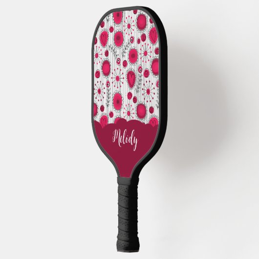 Whimsical rode witte harten bloemen bloemige naam pickleball paddle (Links)