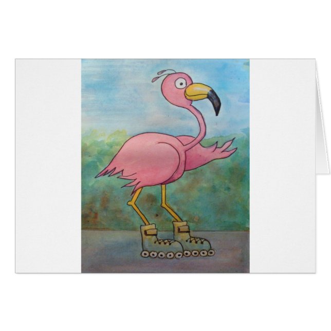 Whimsical Roller Skating Roller Blading Flamingo (Voorkant Horizontaal)