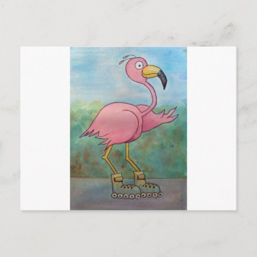 Whimsical Roller Skating Roller Blading Flamingo Briefkaart (Voorkant)