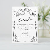 Whimsical Romantic Hand getrokken bruiloft Details Informatiekaartje (Staand voorkant)