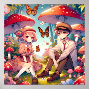 Whimsical romantisch anime koppel poster