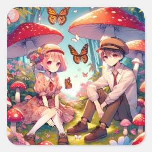 Whimsical romantisch anime koppel vierkante sticker
