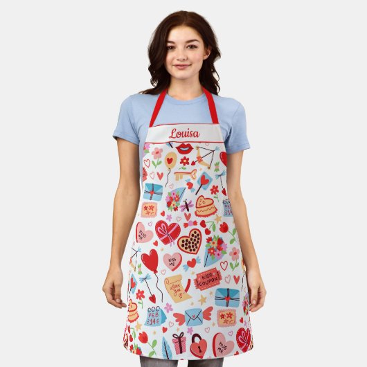 Whimsical Romantische Elementen Design in Roze Schort (Gedragen)