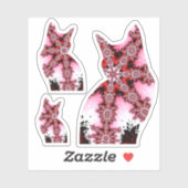 Whimsical rood en roze fractal katten silhouet sticker (Vel)