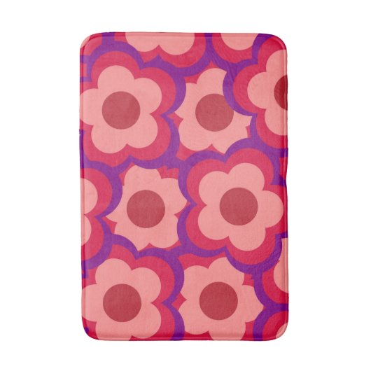 Whimsical Rood & Roze Bloemen Retro, Bold Preppy Badmat (Voorkant Verticaal)