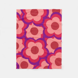 Whimsical Rood & Roze Bloemen Retro, Bold Preppy Fleece Deken
