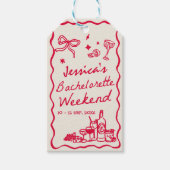 Whimsical rood vrijgezellenfeest weekend cadeaulabel (Voorkant)
