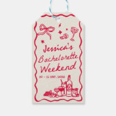 Whimsical rood vrijgezellenfeest weekend cadeaulabel (Achterkant)