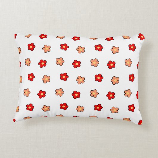 Whimsical Rood & Wit Bloem Retro Bloemen Ontwerp Accent Kussen (Achterkant)