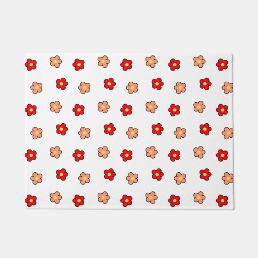 Whimsical Rood & Wit Bloem Retro Bloemen Ontwerp Deurmat (Voorkant)