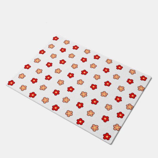 Whimsical Rood & Wit Bloem Retro Bloemen Ontwerp Deurmat (Schuin)