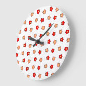 Whimsical Rood & Wit Bloem Retro Bloemen Ontwerp Grote Klok (Hoek)