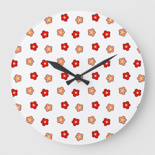 Whimsical Rood & Wit Bloem Retro Bloemen Ontwerp Grote Klok (Voorkant)