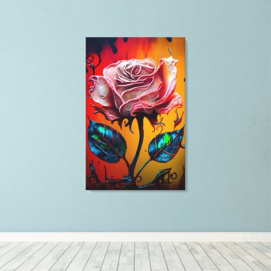 Whimsical Roos and Drip Paint Canvas Afdruk (Insitu (Houten vloer))